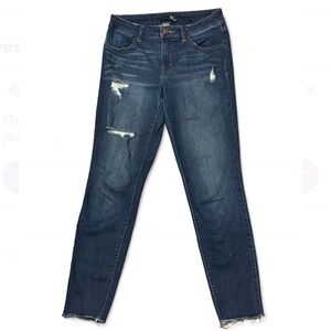 1822 Denim Dark Blue Distressed Skinny Jeans, Size 6